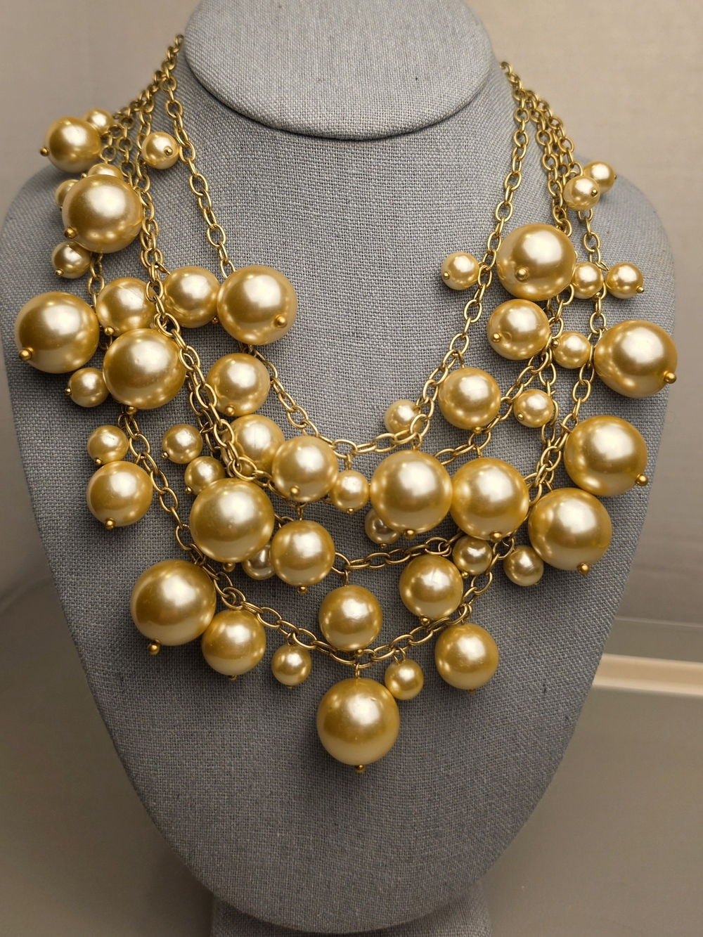 [J. Crew] Champagne Toned Multi-Strand Chunky Pearl Bubble Statement Necklace